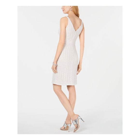NIGHTWAY Womens White Sleeveless Above The Knee Sheath Cocktail Dress Size: 10 - Picture 2 of 4